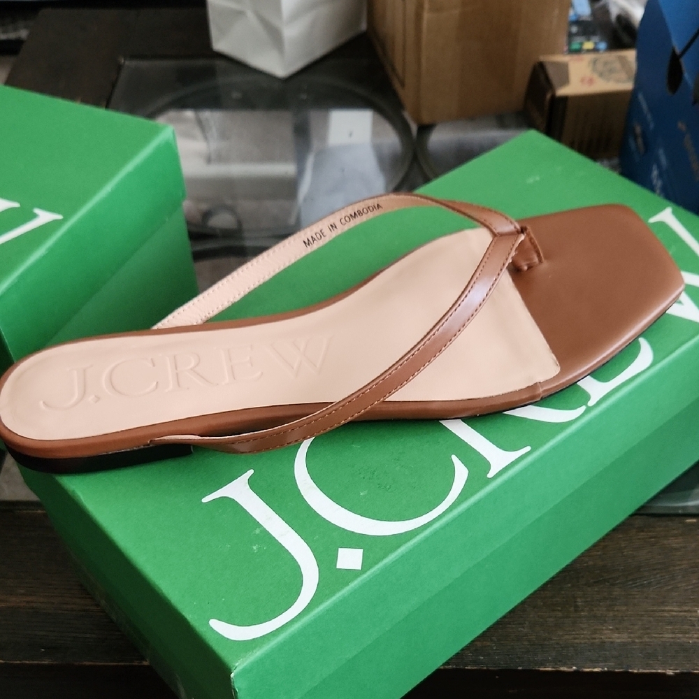 J.Crew Leather Thong Sandal in English Saddle